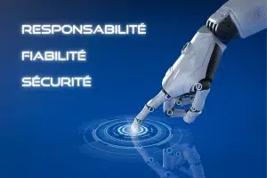 main robotique symbolisant l'ia, sur fond bleu