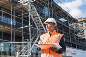 chef de chantier mase 2024 avec son casque et son gilet fluo